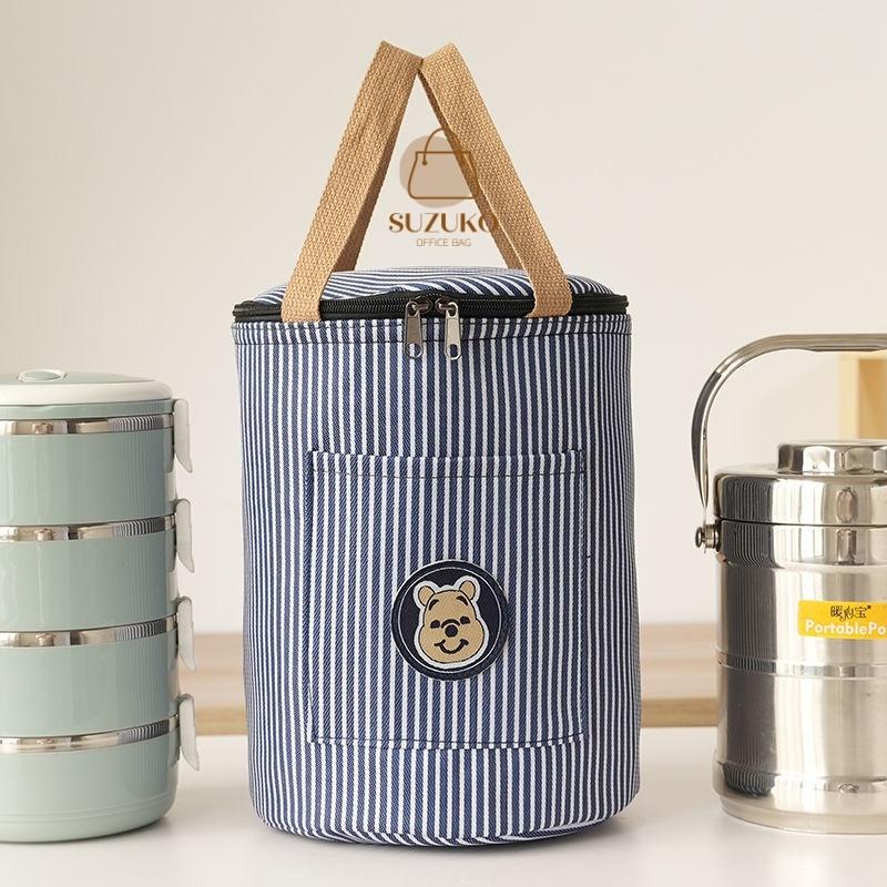 Túi giữ nhiệt đựng cơm, bình nước, cà men hình trụ tròn gấu Bear dễ thương xinh vải chống thấm nước TC29