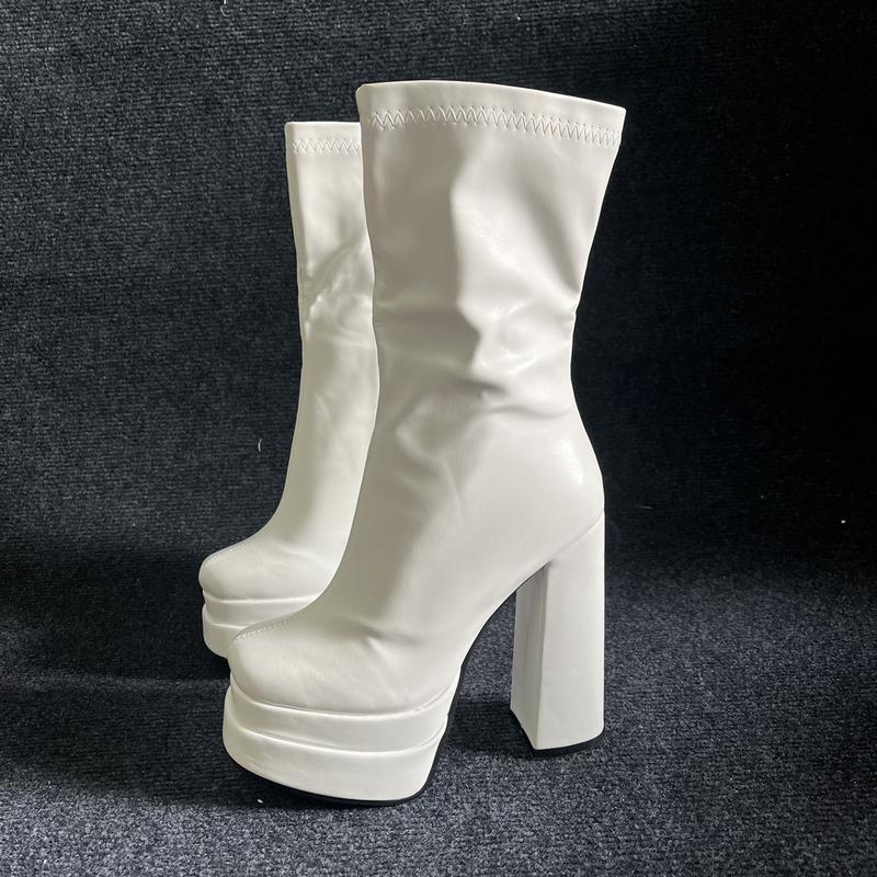Product Introduction of [ Sẵn ĐEN- TRẮNG] Giày boot nữ cổ lửng cao gót 14cm ĐẾ KÉP phong cách Âu Mỹ GBN120 Bốt Shoes 65