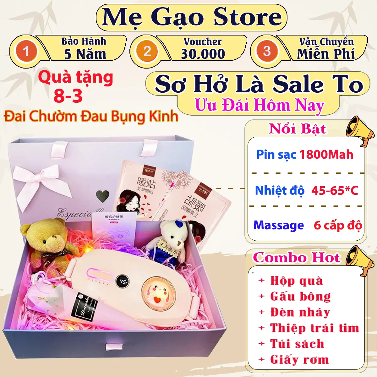[Quà 8-3] Máy massage bụng kinh, Đai chườm nóng bụng giảm đau nhanh, làm ấm bụng, lưng, tử cung, cho phụ nữ đến kì