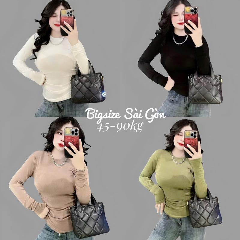 Áo Thun Tay Dài Vải Thun Nhũ Hoa Cao Cấp Quyến Rũ 45 - 95Kg Dễ Thương Nữ Women Top Nhung