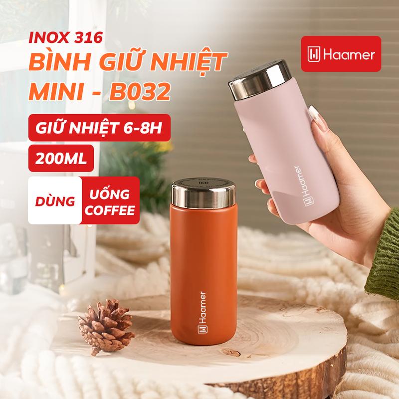  Bình giữ nhiệt mini cao cấp HAAMER INOX 316 bình mini đựng coffee nhỏ gọn giữ nhiệt tối đa 12H dung tích 200ML - B032 