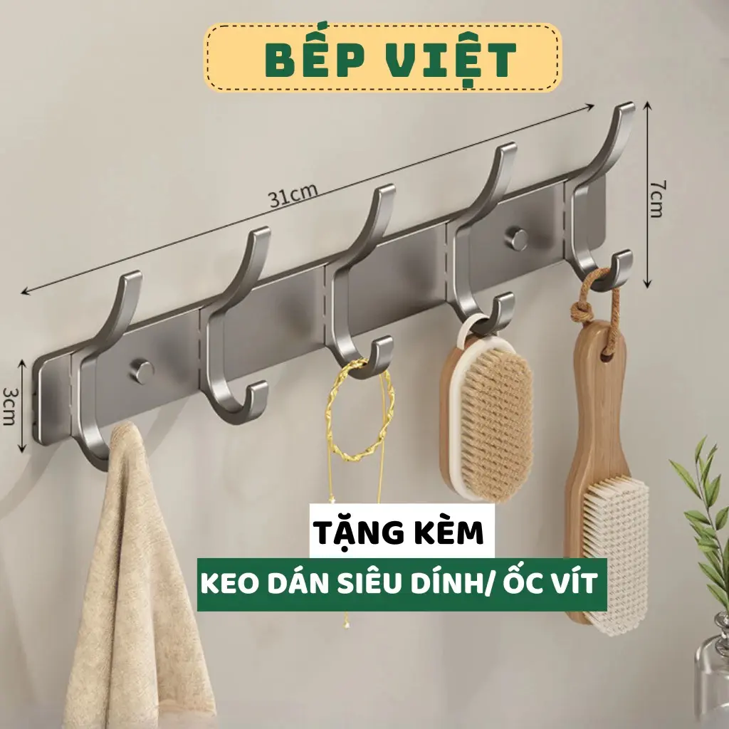 Móc treo quần áo dán tường, thanh treo đồ nhôm hàng không chịu lực tốt, siêu chắc chắn