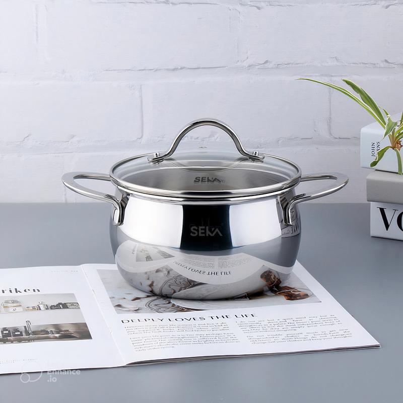 [Mẫu mới 2025] Nồi INOX SEKA Đáy 3 Lớp Liền Khối, Size 16 -20 cm, Nấu được Trên Tất Cả Dòng Bếp. Bảo Hành 2 Năm