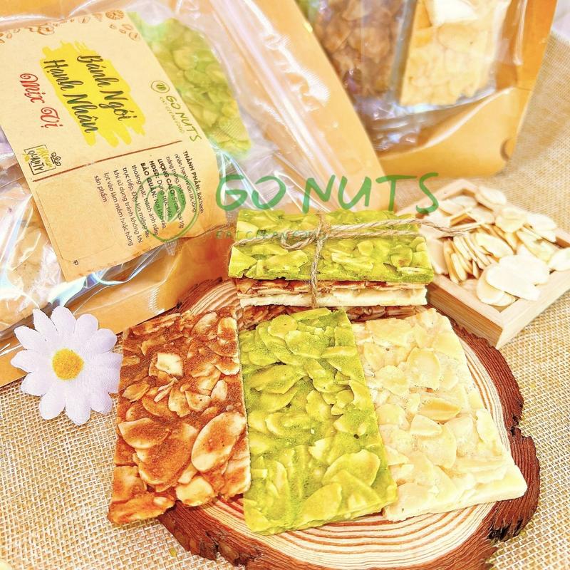 Bánh ngói hạnh nhân túi 250g GO NUTS 3 vị Vani Matcha Choco không đường tạo ngọt bằng mật ong bánh hạt mix ngũ cốc dinh dưỡng