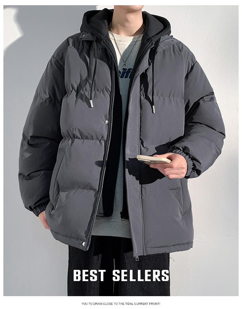 Product Introduction of 2025 Autumn and Winter New Couple's Cotton-Padded Coat Men's False Two Pieces Casual Jacket Loose Detachable Hooded plus Size Women's Bread Coat 16