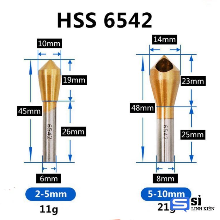 BỘ 4 MŨI DOA LỖ kim khí DẠNG ĐẦU NÓN LỖ PHAY XIÊN 2-20MM PHỦ TITANIUM 2
