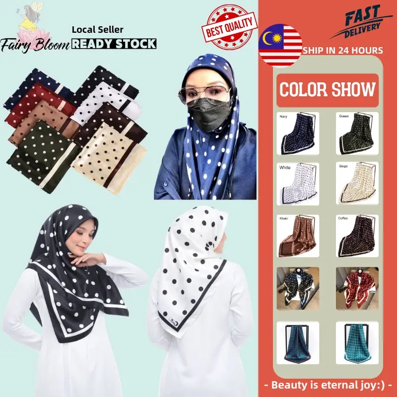 [Hot Sale] Bawal Tudung Muslimah Fashion Veils / Dot Printed Large Square Scarf / Muslimin Hijab / Tudung Instant Shawl Gadis Mudah Bentuk