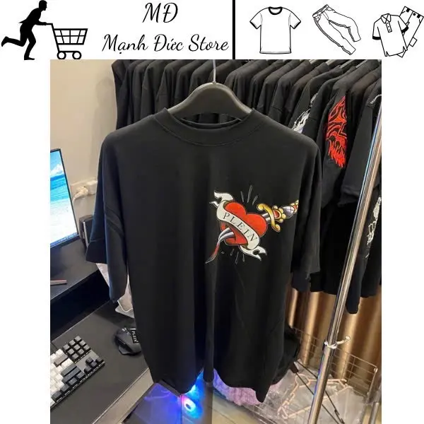 Áo Phông PHILIP Logo Trái Tim Plein Đính Đá Sau Lưng Mẫu Mới Hot ( Full Tag )