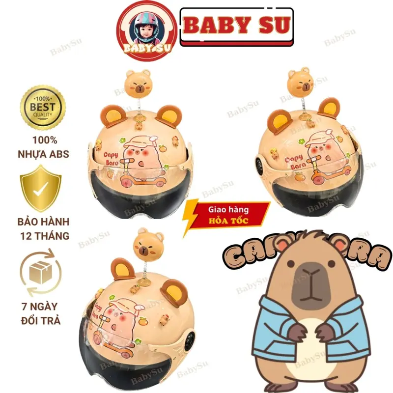 Mũ bảo hiểm cho bé hình Capybabra gắn kính kèm phụ kiện cute, nón bảo hiểm chính hãng Long Thanh - đạt chuẩn ATGT 0