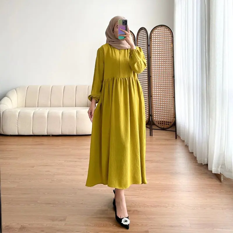 BAVIN MIDI DRESS CRINKLE AIRFLOW POLOS BALENA DRES WANITA MUSLIM CRINCLE PREMIUM 4