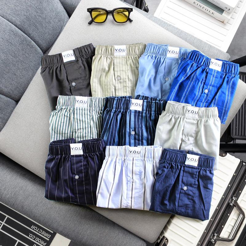 Combo 5 quần đùi ngủ nam YOU kate cotton mềm mịn thoáng mát họa tiết kẻ sọc và trơn form 45-95kg.