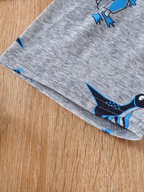 Toddler Boy's Cartoon Dinosaur Print Tank Top & Shorts Set, Casual Sleeveless Top & Shorts, Summer Outfits Clothes for Kids 6