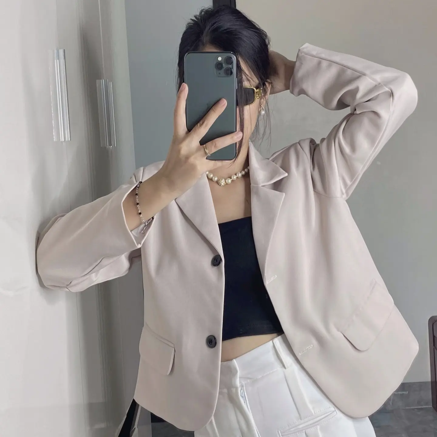 Áo blazer dáng ngắn tay dài có túi nắp 2 bên, hàng 2 lớp , áo vest nữ M01 Jacket Top