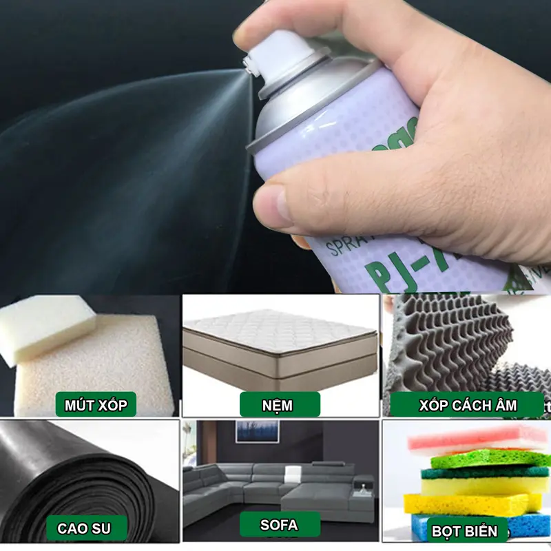 Keo xịt dán mút xốp, mút tiêu âm, giấy dán tường, thảm trải sàn chuyên dụng không mùi PJ77 dung tích 600ml - 1 lọ dán được 5-7m2 0