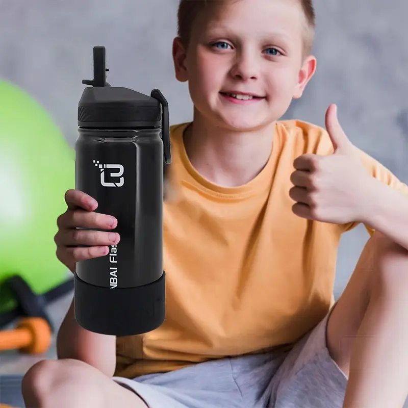LINBAI Flask 16oz Kids Water Bottle with Straw Tumbler Hot and Cold Silicon Boot Flip Sip Coffee Cup 5