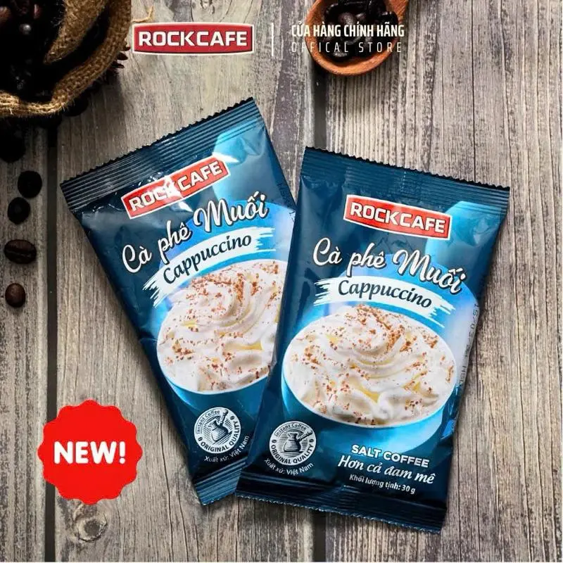 KHUYẾN MÃI MUA 2 HỘP BẤT KY  TẶNG 1 LY THÁI - ROCKCAFE - CAPPUCCINO MUỐI, SẦU RIÊNG. DỪA , TRỨNG (5 gói x 30 gram) 6