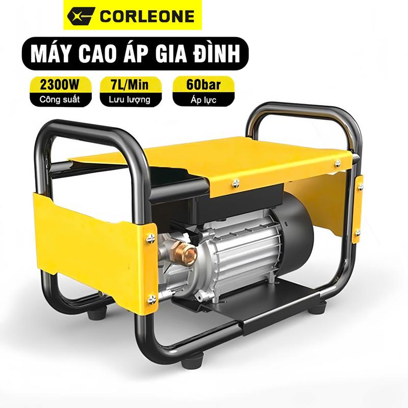 [2300W-đầu bơm dĩa]-220V] BỘ Máy rửa xe mini gia đình áp lực cao công suất mạnh Corleone KLA-G180, máy xịt rửa sân rong rêu áp lực cao dây cao áp 7m dễ dàng sử dụng cơ bản tại gia đình