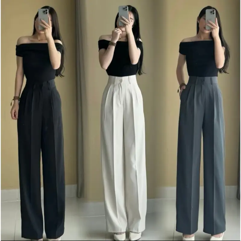 Quần Tây Ống Suông (Chất Gold Nhật) Mềm Mịn Lưng Cao Tôn Dáng Dài 102-103cm Women Pants Ong Đen Voi 0