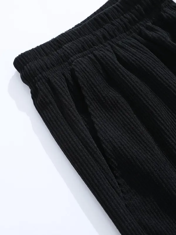 Men's Solid Corduroy Shorts, Casual Loose Fit Drawstring Waist Shorts for Summer, Men's Bottoms for Daily Wear 3
