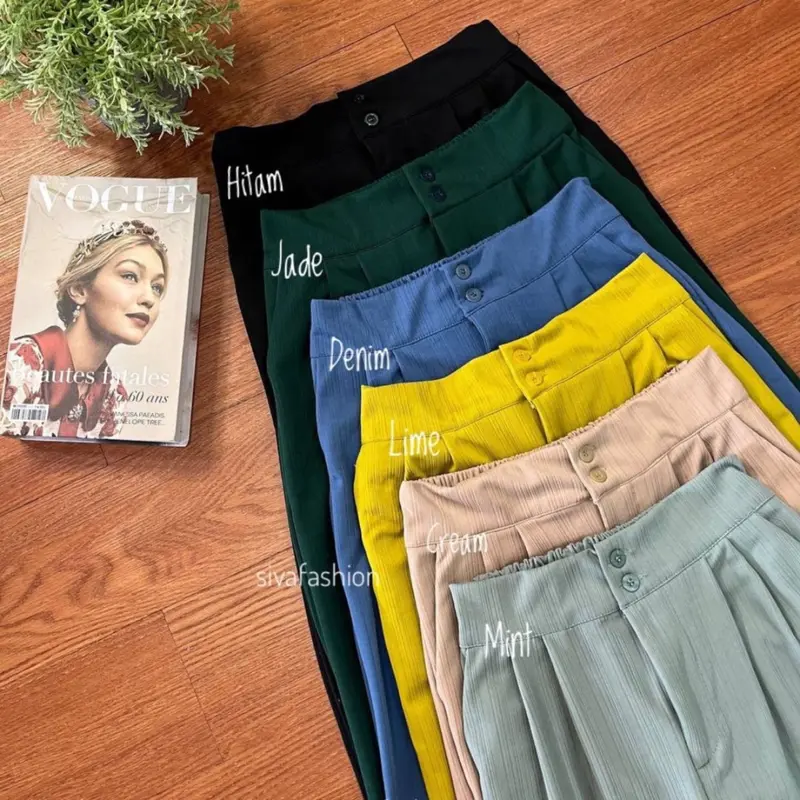Sivafashion-Jennie Knit Pants Celana Kulot Highwaist Knit Kancing Wanita 0