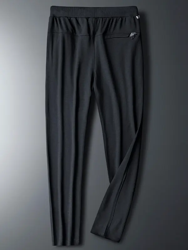 Men's Solid Pocket Drawstring Waist Black Pants, Casual Comfy Regular Fit Plain Trousers For Spring & Fall, Men's Bottoms For Daily Wear Outdoor Workout Exercise, Comfort Basic Menswear 1