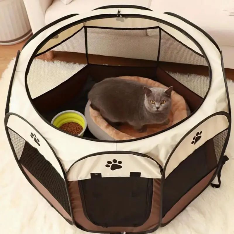 Portable Mesh Pet Gaming Cage, Waterproof Pet Playpens, Foldable Pet Cages for Small Dogs & Cats 0