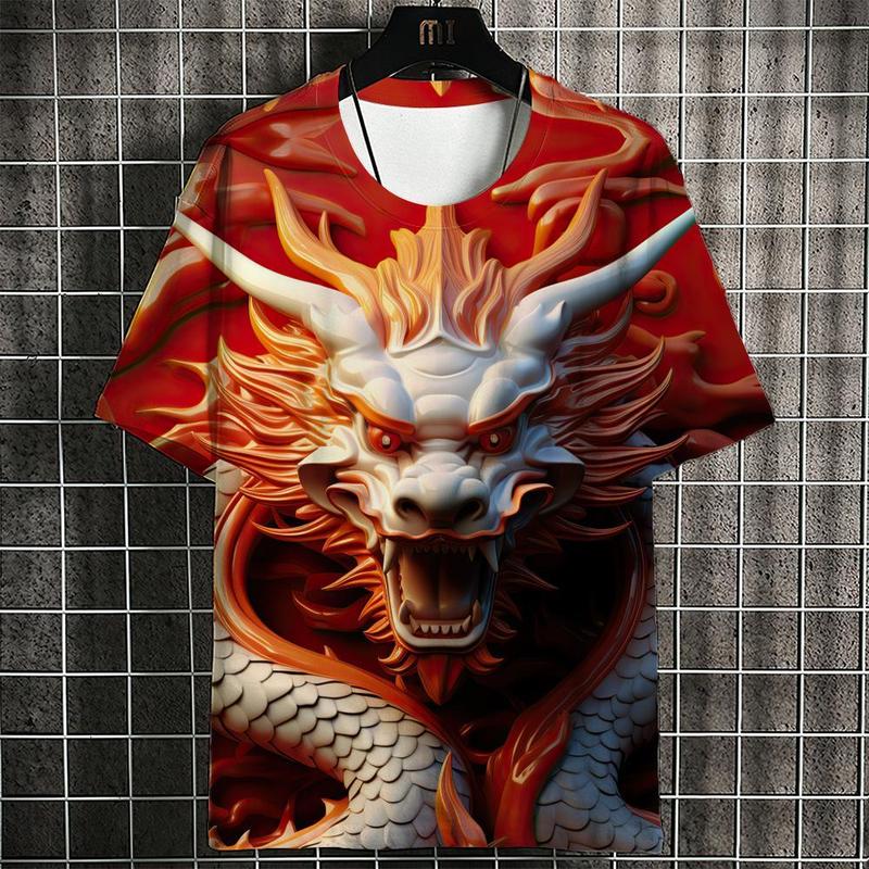 Áo Phông Năm Rồng, Dành Cho Nam Giới, In Hình Rồng 3D, Quần Áo Nam, Thiết Kế Đường Phố, ngắn Tay, Dáng Rộng Vừa Vặn, Áo Ngoại Cỡ Áo Thun, Hàng Có Sẵn Sẵn 5