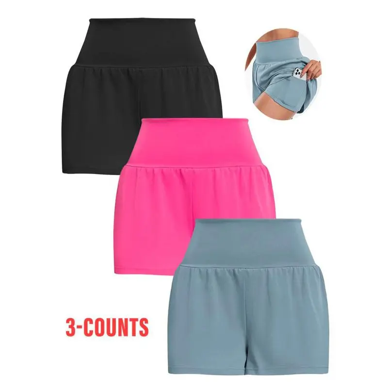 Women's 2 in 1 High Waist Pocket Sports Shorts, Gym Shorts, Casual Comfy Breathable Athletic Shorts for Tennis Pickleball, Ladies Sportswear for Indoor Outdoor Wear 8