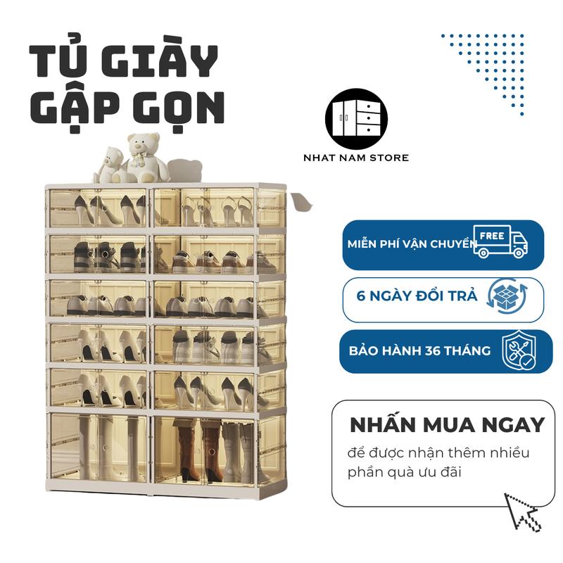 Tủ giày 24 đôi trong suốt 9104T-5-1G có bánh xe