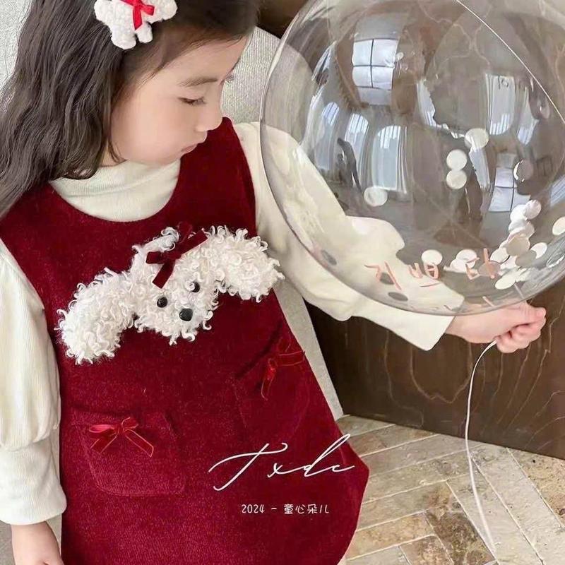 [ 10 - 20kg ] set váy Nhung 2 chi tiết kèm áo lông thỏ gấu đính nơ Hồng 1