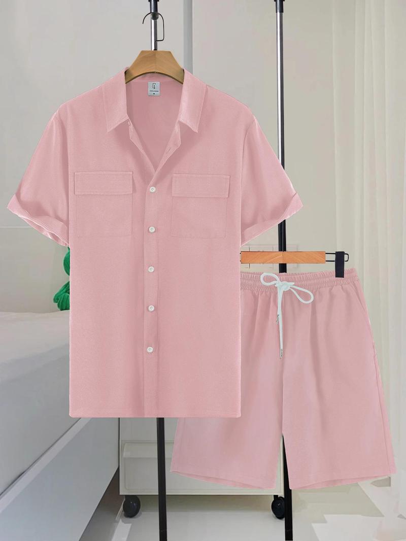 Product Introduction of Two-Piece Set Men's Solid Short Sleeve Top & Shorts, Casual Comfy Round Neck Shirt & Shorts for Summer, Men's Clothes for Daily Wear 2
