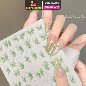 Sticker Móng Lụa 5D Bướm Hồ Điệp Hồng Xanh Làm Nail, Hình Dán Nơ Trang Trí Móng, Hàng Mới Về Nữ Women