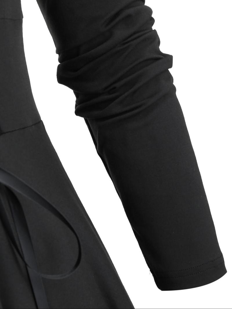 Product Introduction of 【Plus Size】 Lace Up Wrap Hooded Dress, Elegant Asymmetrical Long Sleeve A Line Dress for Party Holiday Wedding Guest, Women's Clothes for Fall & Winter 9