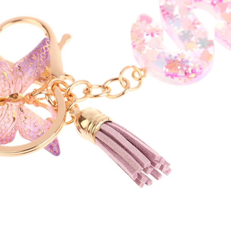 Product Introduction of A-Z Dreamy Sequin Letters Keychain For Women Tassel Butterfly Pendant Keyring  Bags  Car Key Chain 19