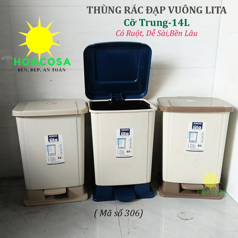 Thùng Rác Đạp Vuông 14L- Cỡ Trung ( Có Ruột) Lita Nhựa Hiệp Thành, Cứng Cáp, Bền Đẹp Tiện Dụng- Đồ Gia Dụng Hoacosa.