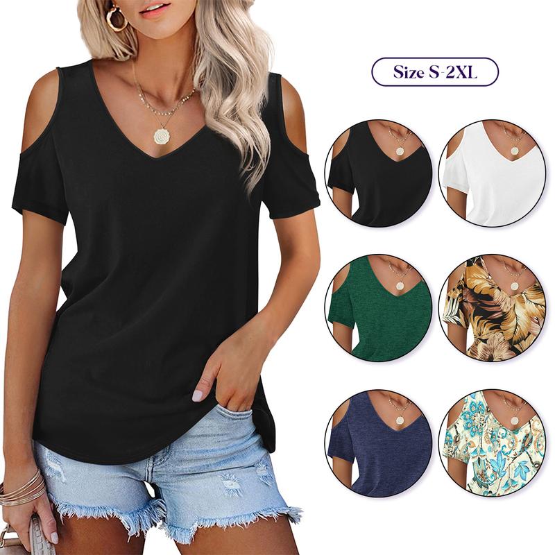 black short sleeve cold shoulder top
