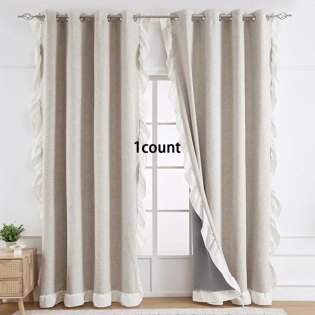 Solid Color Curtain, 1 Count Modern Ruffle Design Blackout Curtain, Window Drapes for Home Living Room Bedroom Decor, Home Accessories Decor