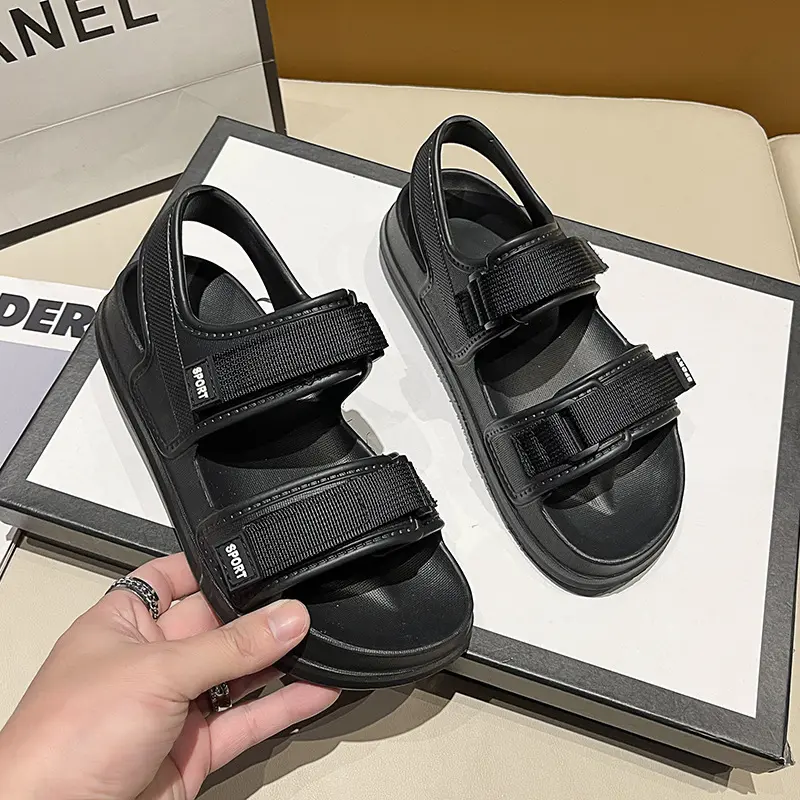 Fashionable Simple Sandals Women's Summer Outdoor Platform Couples Sandals Velcro Sports Outdoor Beach Sandals