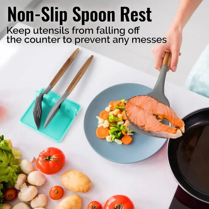 Silicone Cutlery Holder, 1 Set Kitchen Spoon Holder with Drip Pad, Heat-resistant Dishwasher Washable Kitchen Utensil Holder for Home Dining Room Barbecue 2