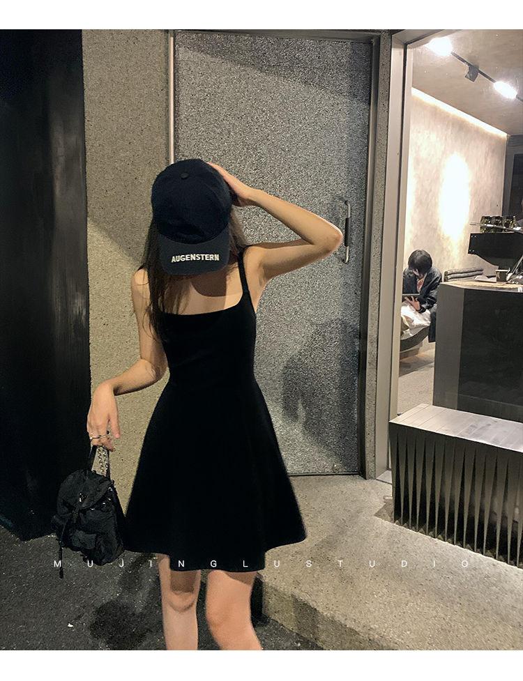 Product Introduction of Korean style sleeveless camisole black dress for women, fashion Retract your waist casual solid color A-line short skirt Summer 5