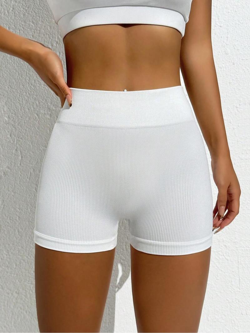 Product Introduction of Women's Solid Color Ribbed High Waist Gym Shorts, Slim-fitting Casual Breathable Comfortable Skinny Shorts for Yoga Gym Workout Running, Ladies Sportswear for Indoor Outdoor Wear 1