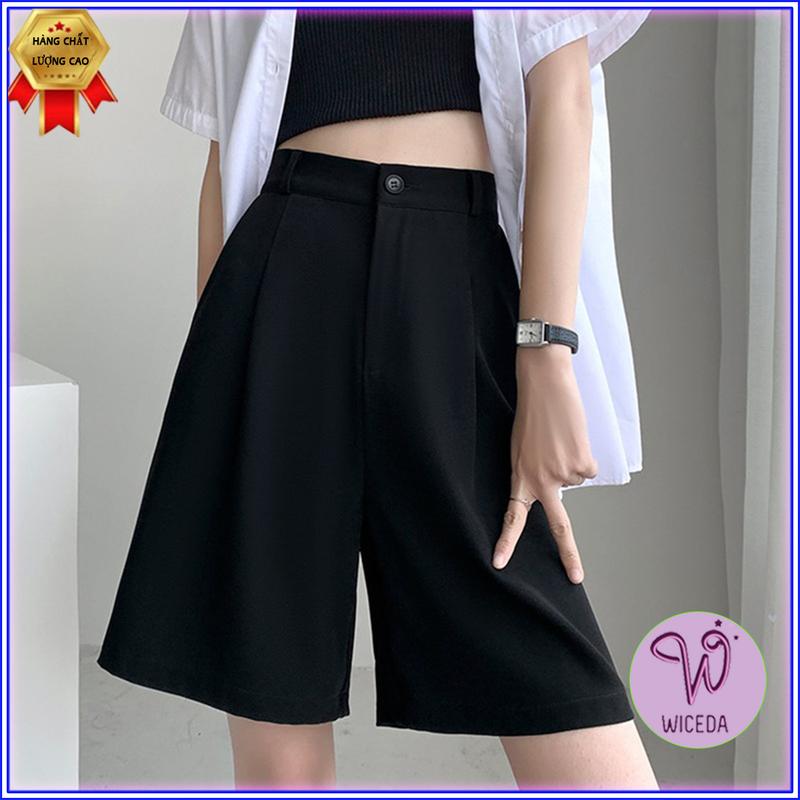 Quần lửng nữ ống rộng cạp cao đẹp,quần short ngố nữ khóa thật xinh chất tuyết mưa dày dặn 3 màu đen nâu tây be Wiceda461