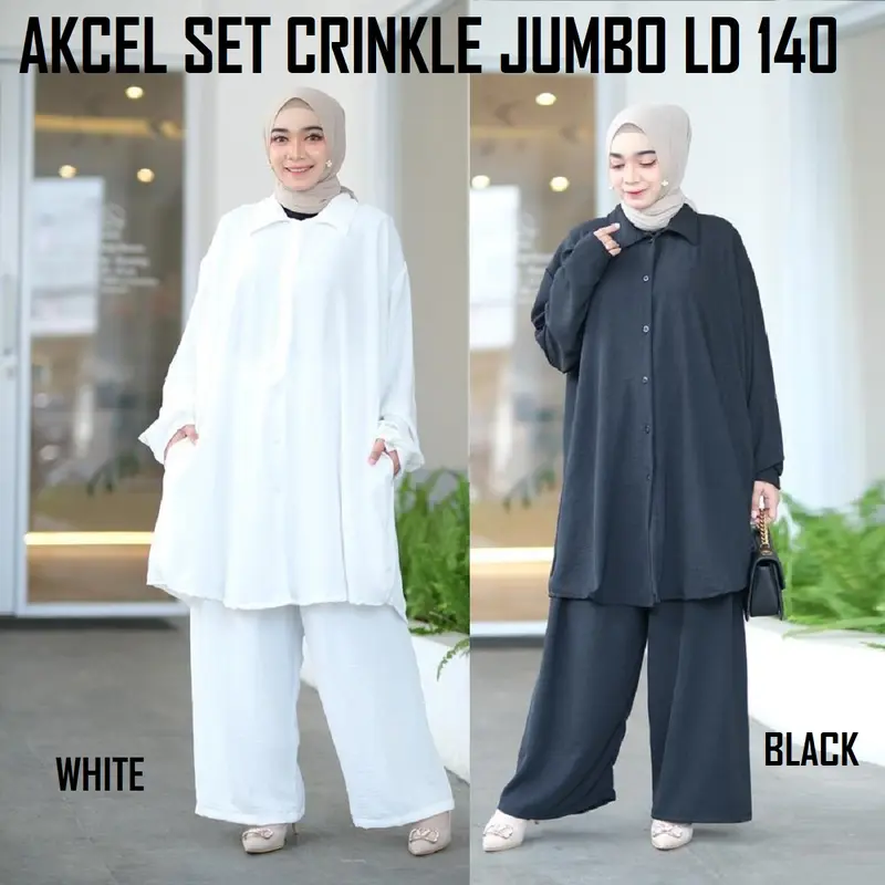 SET WANITA CRINKLE JUMBO LD 140 MUAT BESAR 120 KG 5L GEMUK SUPER NYAMAN Polos 3