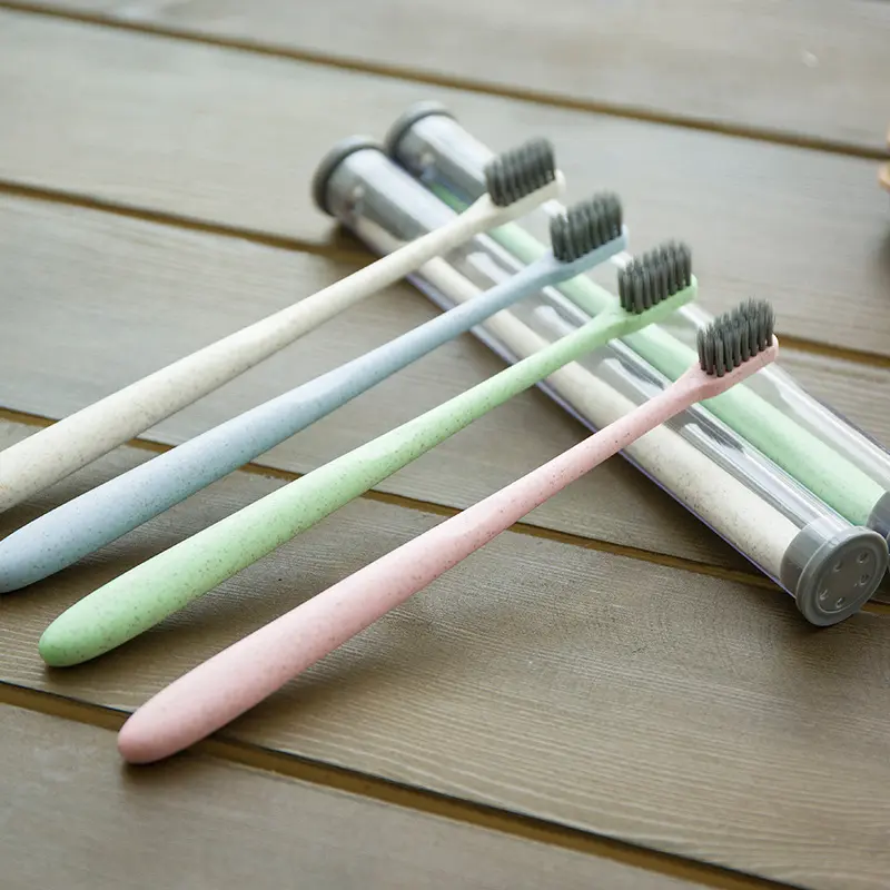 10PCS Biodegradable Travel Toothbrush Wheat Straw Manual Toothbrushes