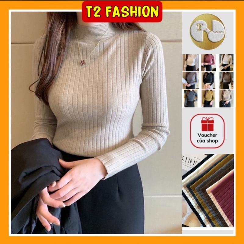 Áo len cổ 3 phân gân to dáng basic T837,Áo Nữ (Women) chất len giữ nhiệt Top Tim Nhung