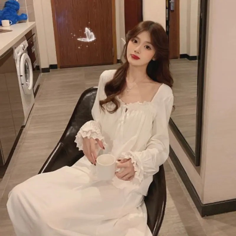 Váy Ngủ Phong Cách Công Chúa Ngọt Ngào, Dành Cho Nữ, Dài Tay, Dáng Rộng Vừa Vặn, Dài Qua Đầu Gối, Được Làm Bằng Ren Tòa Án, Thích Hợp Cho Mùa Xuân Và Mùa Thu, Đồ Mặc Nhà Cho Bé Gái Dress Đầm Ngủ Dress Đầm Ngủ