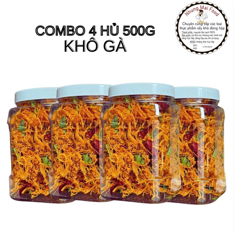Combo 2kg 4 Hủ 500Gram Khô Gà Lá Chanh Bơ Tỏi Dai Ngon Thượng Hạng Ăn Vặt Snack Cay Food