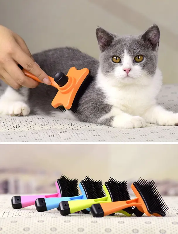 Sisir Canggih Kucing Anjing Grooming Tinggal Tekan Bulu Pet Brush Pembersih 8