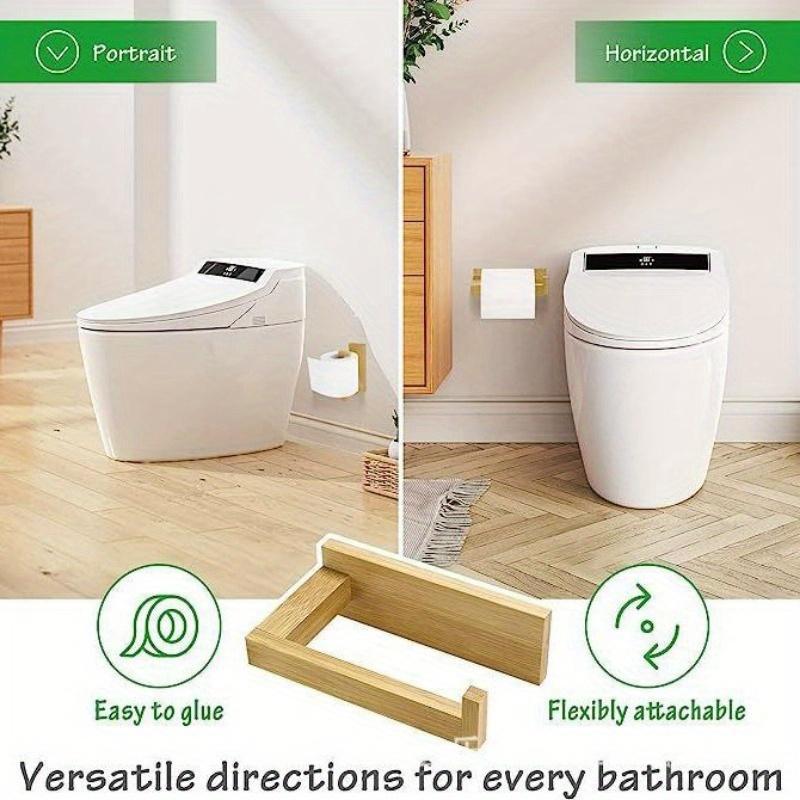 Bamboo Wall Mounted Toilet Paper Holder, Wooden Toilet Paper Holder, Square Toilet Paper Roll Holder for Bathroom, Self-Adhesive Toilet Paper Holder 4