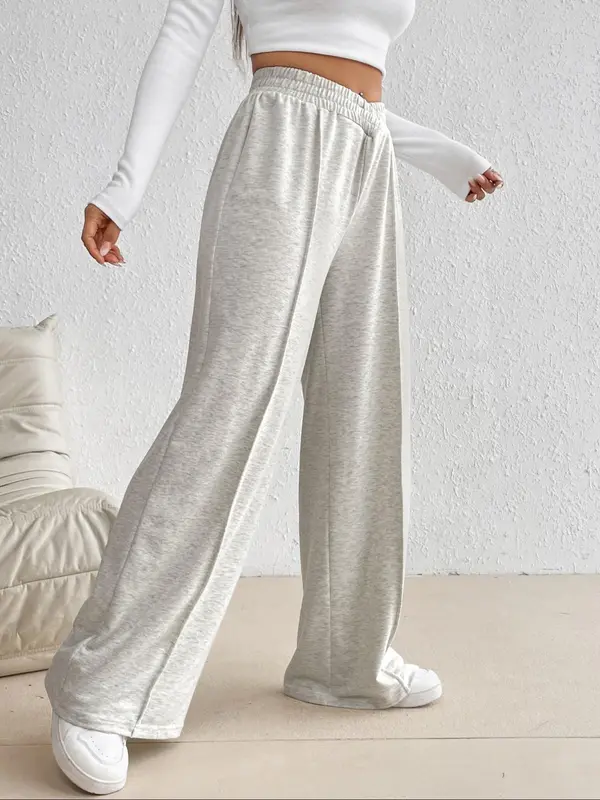 Plain Elastic High Waist Wide Leg Sweatpants for Women, Pants for Women, Going Out Bottoms, Basic Baggy Sweatpants, Minimalist Womenswear, Back To School Comfort Summer Bottoms, Women's Bottoms for Fall & Winter Trouser Underwear 0